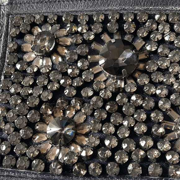 Boden Blue Distressed Leather Rhinestone Zippered Clutch - Picture 7 of 12